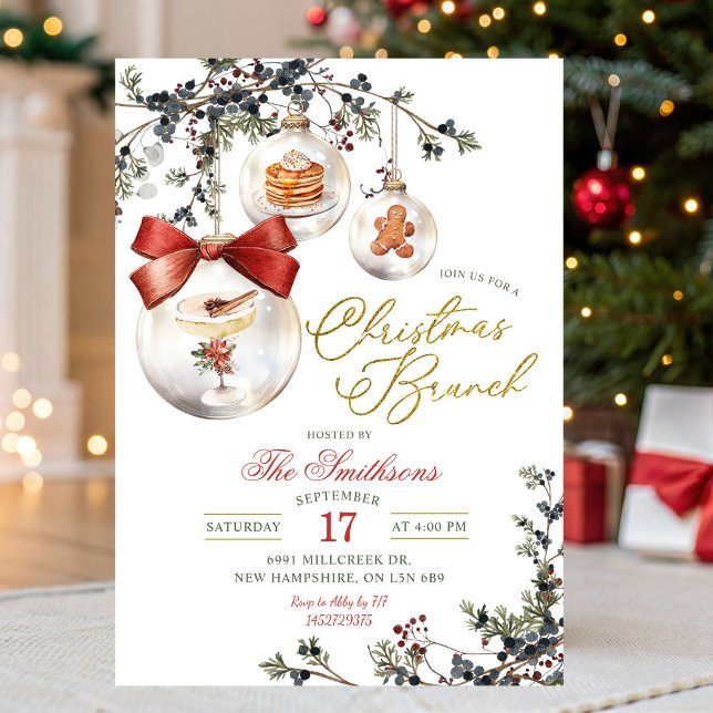 Rustic Minimalist Baubles Christmas Brunch Invitation (Creator Uploaded)