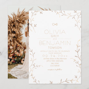 Rustic Minimalist Botanical Wedding Photo Invitation