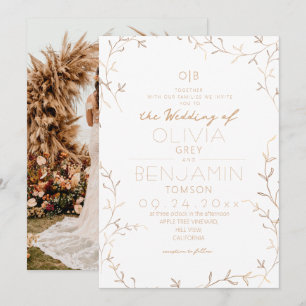 Rustic Minimalist Botanical Wedding Photo Invitation