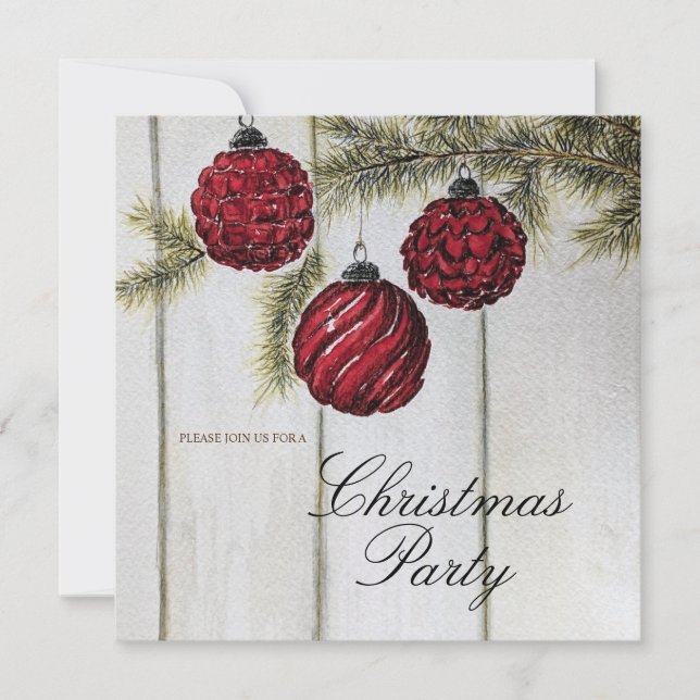 Rustic Minimalist Christmas Holiday Party Invitation (Front)