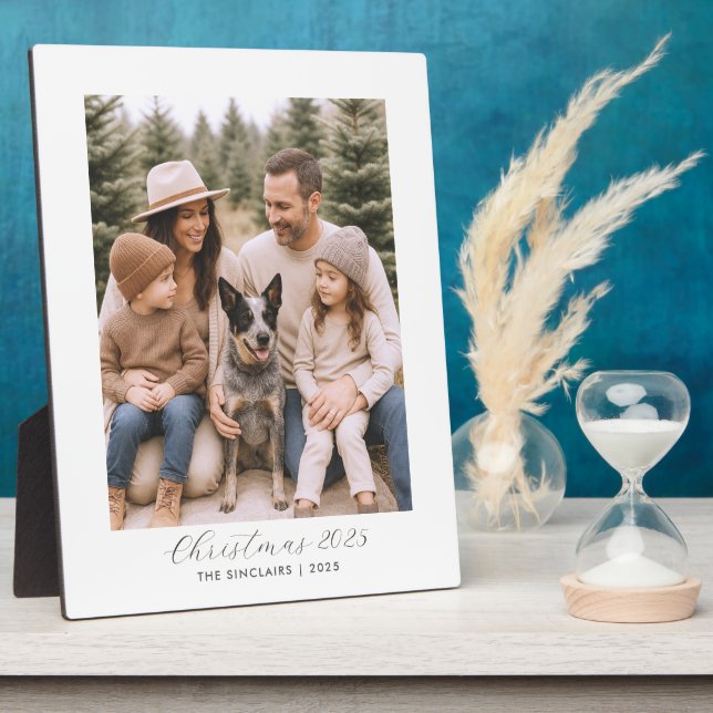 Rustic Minimalist Family Photo Christmas Keepsake Plaque (Side)