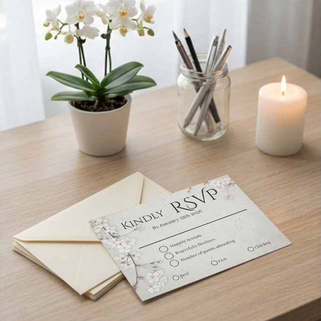 Rustic Minimalist Floral Sakura Wedding RSVP Card (Creator Uploaded)