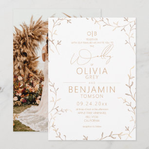 Rustic Minimalist Gold Botanical Wedding Invitation
