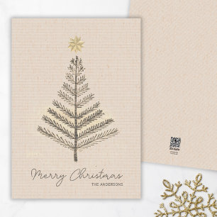 Rustic Minimalist Hand Drawn Tree Christmas  Holiday Card