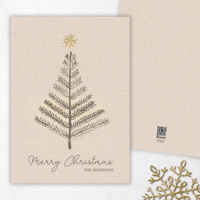 Rustic Minimalist Hand Drawn Tree Christmas  Holiday Card (Creator Uploaded)