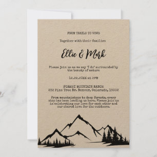 Rustic Minimalist Mountain Black White Wedding Invitation