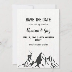 Rustic Minimalist Mountain Peak Elk Save the Date Invitation