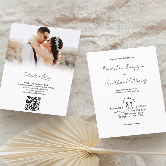 Rustic Minimalist Photo Budget Wedding QR Code (Creator Uploaded)
