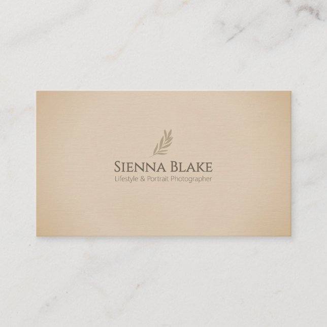 Rustic Minimalist Photographer Leaf Accent Business Card (Front)
