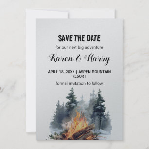 Rustic Minimalist Pine Tree Bonfire Save the Date  Invitation