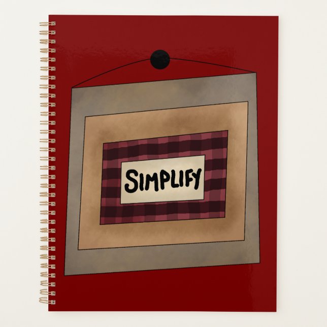 Rustic Minimalist Simplify Word Art Sign Planner (Front)
