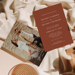 Rustic Minimalist Terracotta Photo Wedding  Invitation