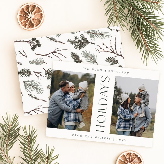 Rustic Minimalist Typography Happy Holidays Photo Holiday Card (Creator Uploaded)