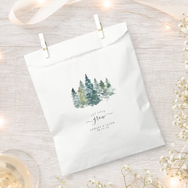Rustic Minimalist Watercolor Pines Wedding Favour Bags (Clipped)
