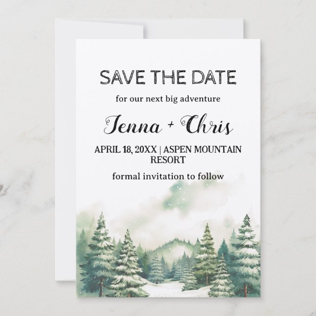 Rustic Minimalist Winter Mountain Save the Date Invitation (Front)