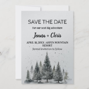 Rustic Minimalist Winter Mountain Save the Date Invitation