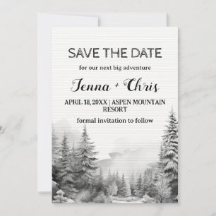 Rustic Minimalist Winter Mountain Save the Date Invitation