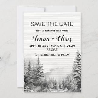 Rustic Minimalist Winter Mountain Save the Date Invitation