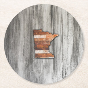 Rustic Minnesota Shape Round Paper Coaster