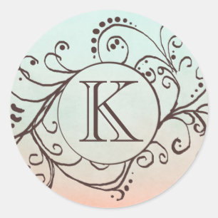 Rustic Mint and Peach Bohemian  Flourish Classic Round Sticker