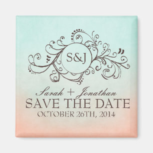 Rustic Mint and Peach Bohemian Save The Date Magnet