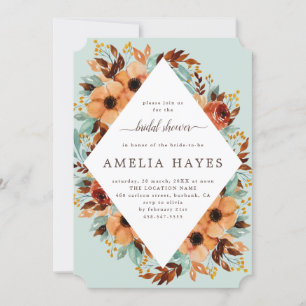 Rustic Mint Green and Brown Floral Bridal Shower Invitation
