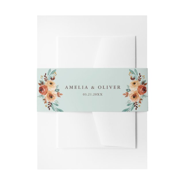 Rustic Mint Green Floral Wedding Invitation Belly Band (Front Example)