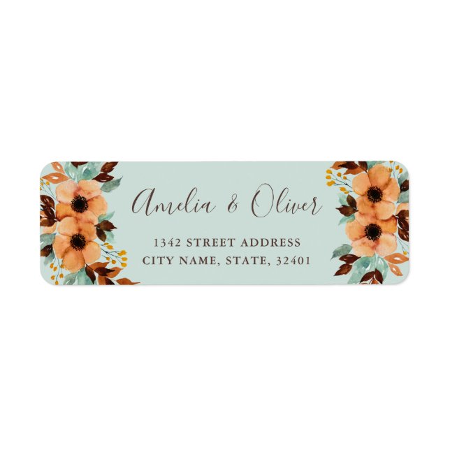 Rustic Mint Green Floral Wedding Return Address (Front)