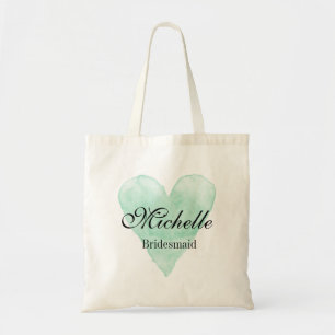 Rustic mint heart bridesmaid tote bags for wedding