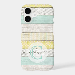 Rustic Mint & Yellow Boho Geo Modern Personalised