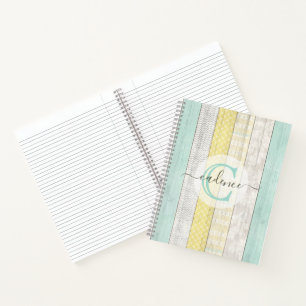 Rustic Mint & Yellow Boho Geo Modern Personalised Notebook