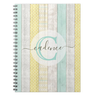 Rustic Mint & Yellow Boho Geo Modern Personalised Notebook