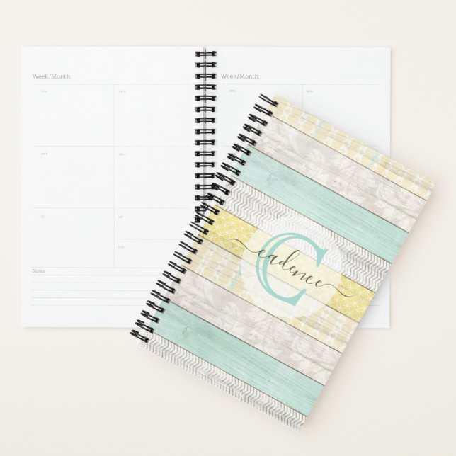 Rustic Mint & Yellow Boho Geo Modern Personalised Planner (Display)