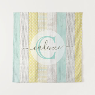 Rustic Mint & Yellow Boho Geo Modern Personalised Tapestry