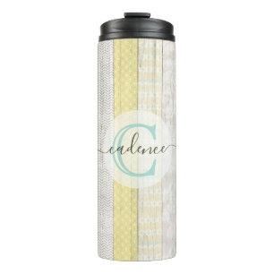 Rustic Mint & Yellow Boho Geo Modern Personalized Thermal Tumbler