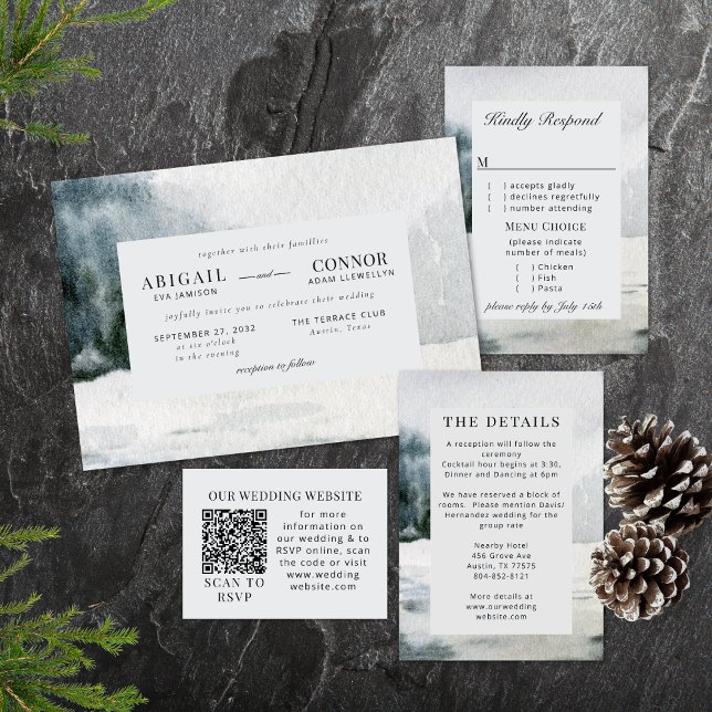 Rustic Misty Mountain Lake Watercolor Invitation (Creator Uploaded)
