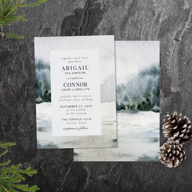 Rustic Misty Mountain Lake Watercolor Invitation (Creator Uploaded)