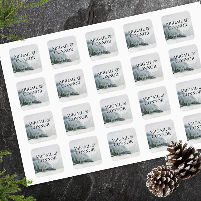 Rustic Misty Mountain Lake Watercolor Square Sticker (Creator Uploaded)