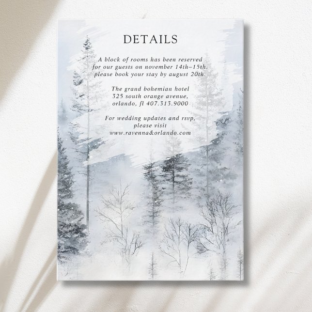 Rustic Misty Snowy Forest Mountain Wedding Details Enclosure Card (Creator Uploaded)