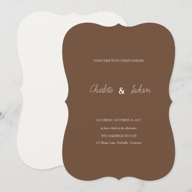 Rustic Mocha Brown Wedding Invite  (Front/Back)