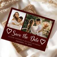 Rustic modern 2 photo burgundy wedding