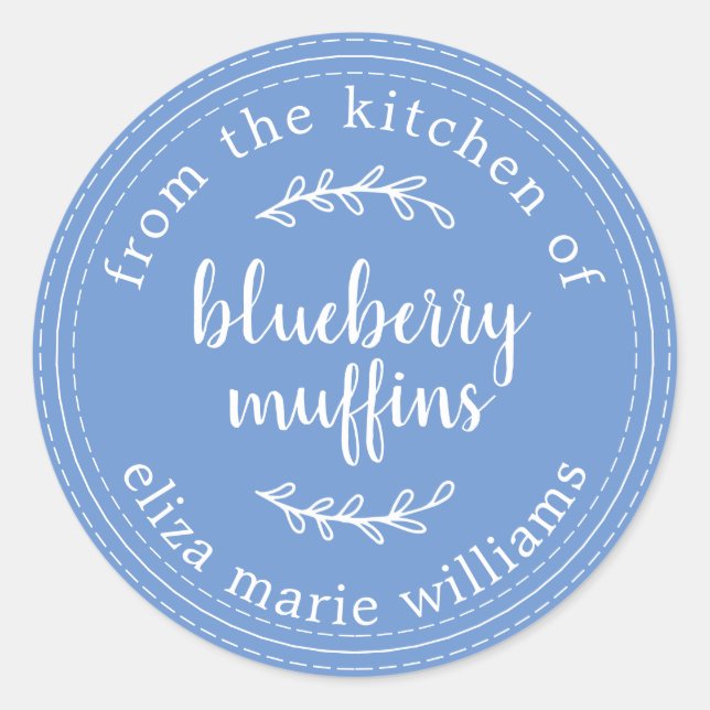 Rustic Modern Baked Goods Blueberry Muffins Blue Classic Round Sticker (Front)