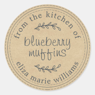 Rustic Modern Baked Goods Blueberry Muffins Kraft Classic Round Sticker