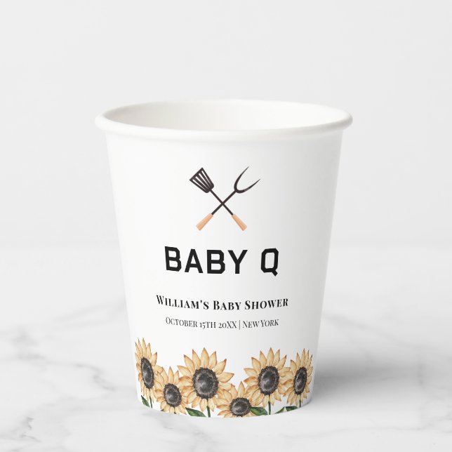 Rustic Modern BBQ Sunflower Baby Shower  Paper Cups (Front)