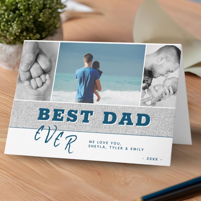 Rustic Modern Best Dad Father`s Day Photo Collage Card (Creator Uploaded)