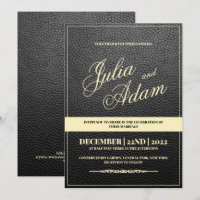 Rustic Modern Black Leather Wedding Invitation