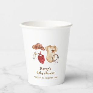 Rustic Modern Boho Western Cowboy Baby Shower Paper Cups
