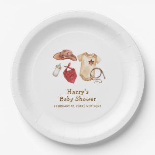 Rustic Modern Boho Western Cowboy Baby Shower Paper Plate