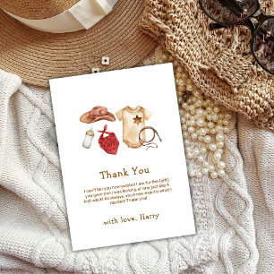 Rustic Modern Boho Western Cowboy Baby Shower  Thank You Card
