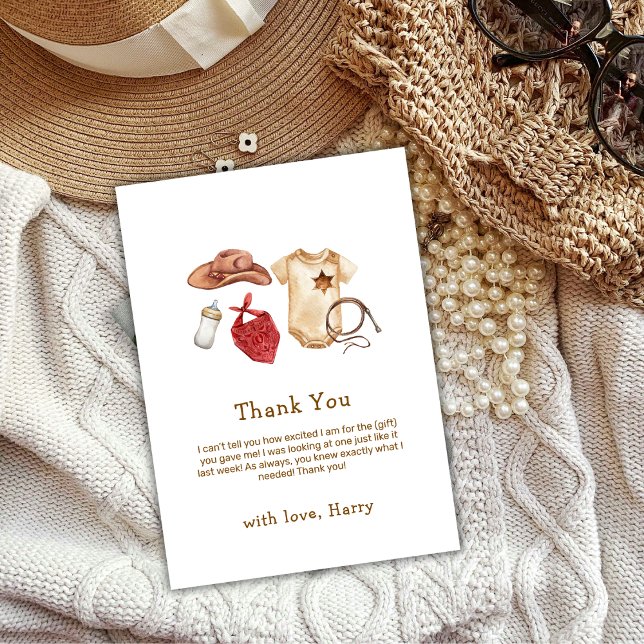 Rustic Modern Boho Western Cowboy Baby Shower  Thank You Card (Rustic Modern Boho Western Cowboy Baby Shower Thank You Card)